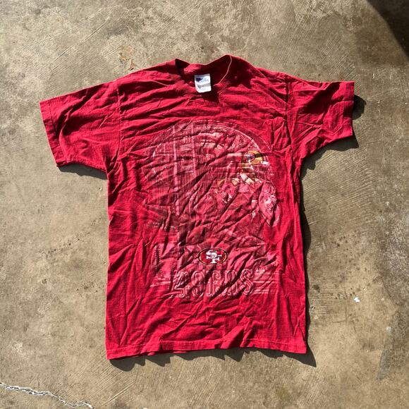 VINTAGE SAN FRANCISCO 49ERS PRO PLAYER T-SHIRT RED MEDIUM - Picture 1 of 5